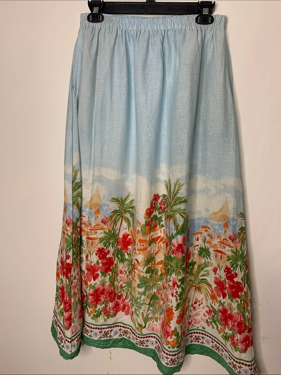Calypso St. Barth Dresses & Skirts - Calypso St. Barth Linen Blend Blue Midi Skirt Tropical Floral resort Beach L